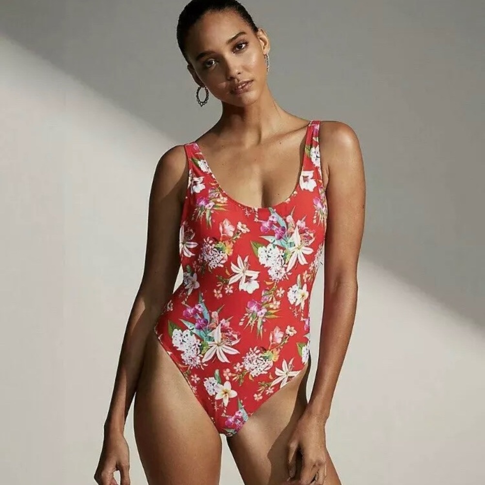 Express Floral High One-Piece Swimsuit SZ M